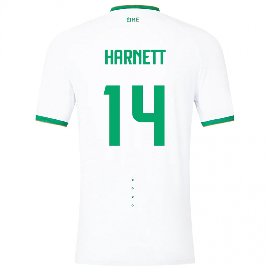 Barn Fotball Irland Kaylem Harnett #14 Hvit Bortetrøye Drakt Trøye 24-26 Skjorter