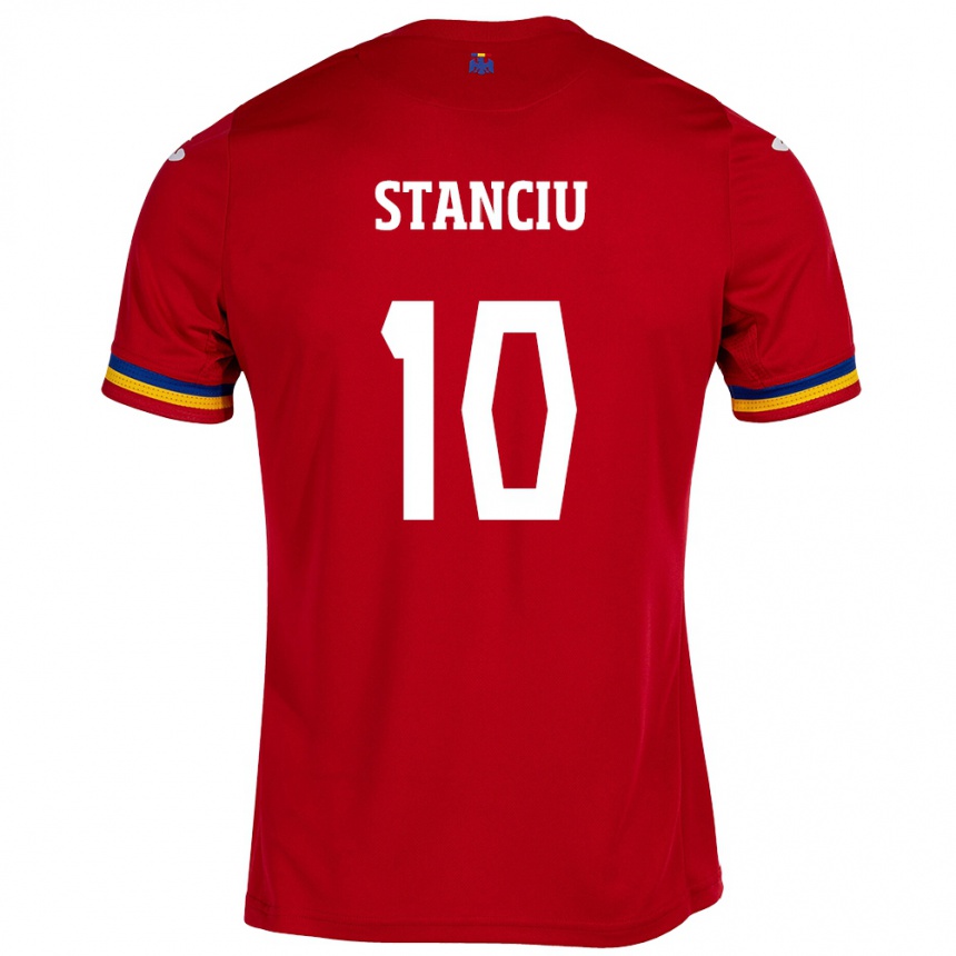 Barn Fotball Romania Nicolae Stanciu #10 Rød Bortetrøye Drakt Trøye 24-26 Skjorter