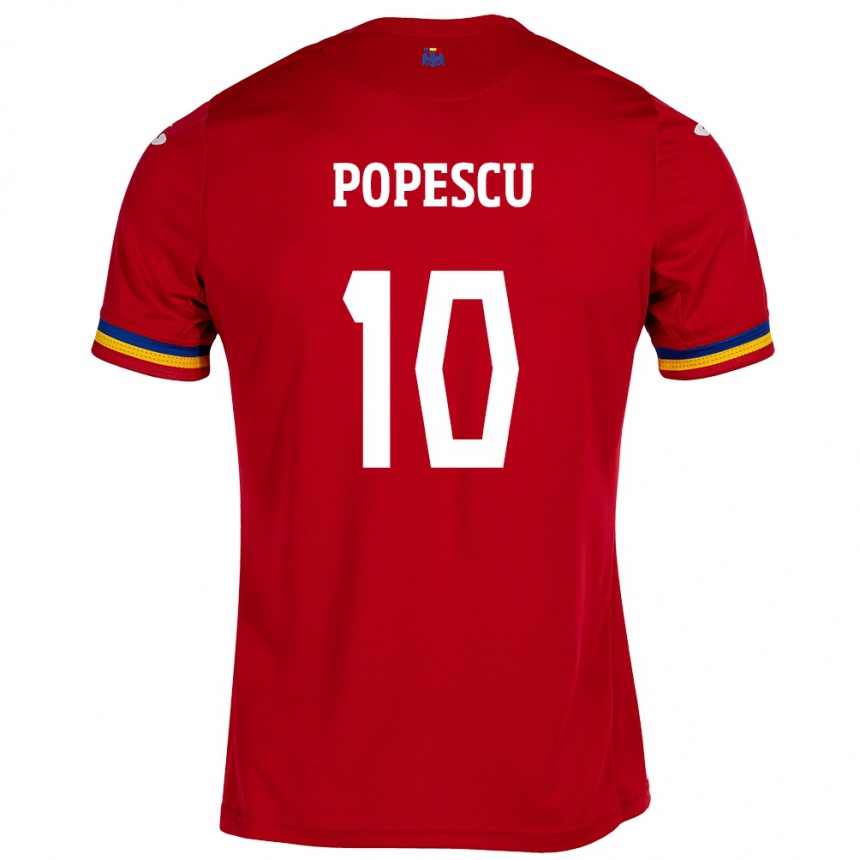 Barn Fotball Romania Octavian Popescu #10 Rød Bortetrøye Drakt Trøye 24-26 Skjorter