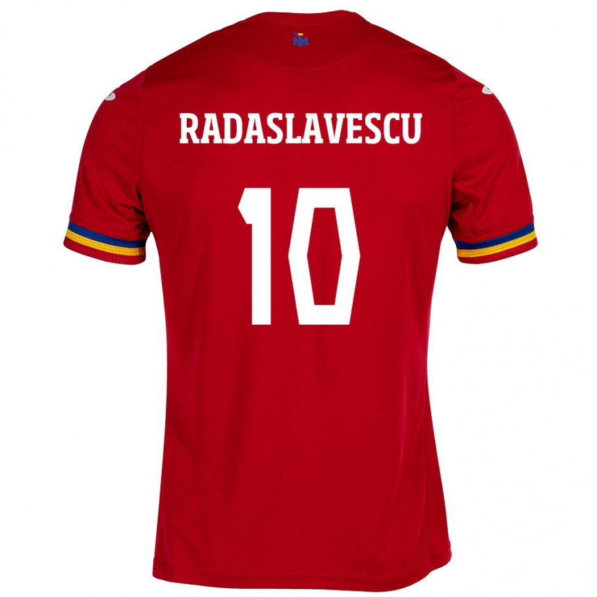 Barn Fotball Romania Eduard Radaslavescu #10 Rød Bortetrøye Drakt Trøye 24-26 Skjorter