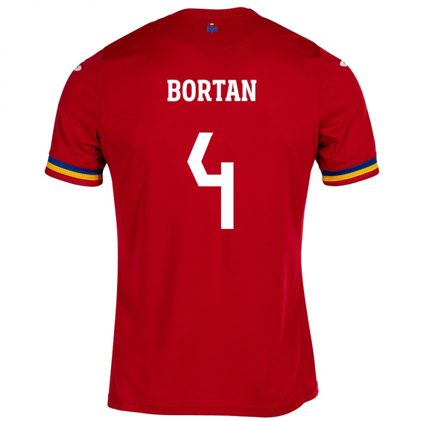 Barn Fotball Romania Ioana Bortan #4 Rød Bortetrøye Drakt Trøye 24-26 Skjorter