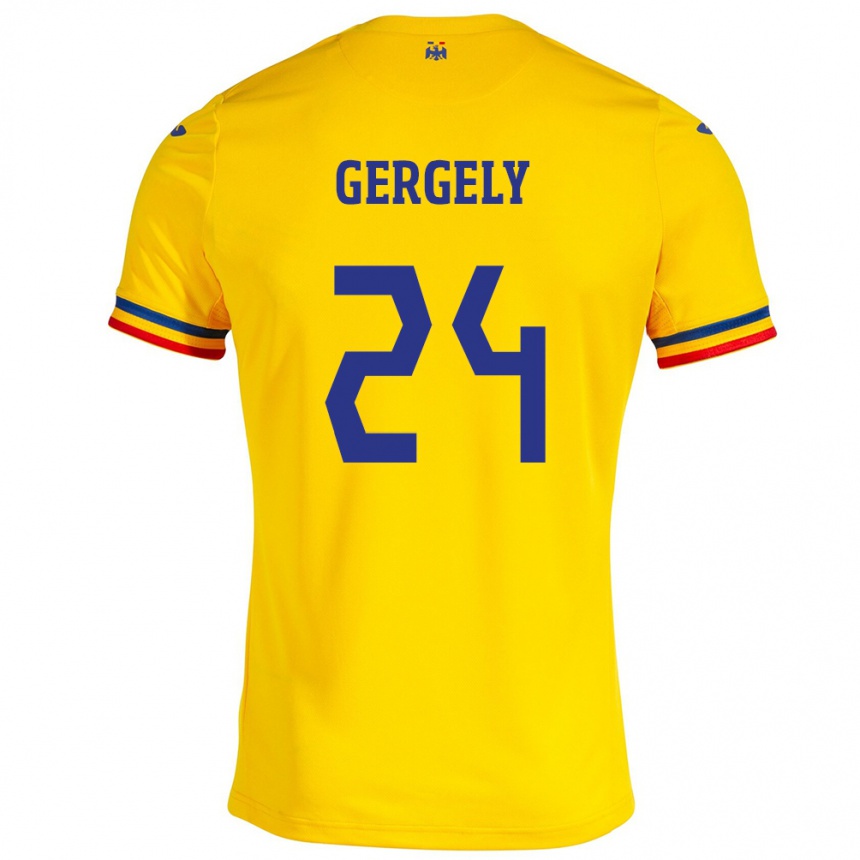 Mann Fotball Romania Botond Gergely #24 Gul Hjemmetrøye Drakt Trøye 24-26 Skjorter