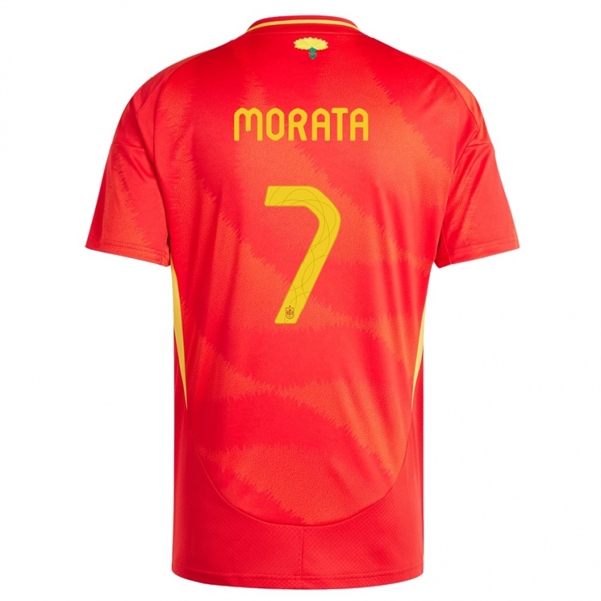 Barn Fotball Spania Alvaro Morata #7 Rød Hjemmetrøye Drakt Trøye 24-26 Skjorter