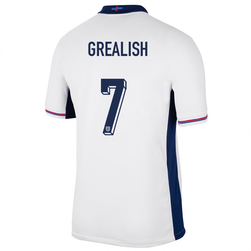 Barn Fotball England Jack Grealish #7 Hvit Hjemmetrøye Drakt Trøye 24-26 Skjorter