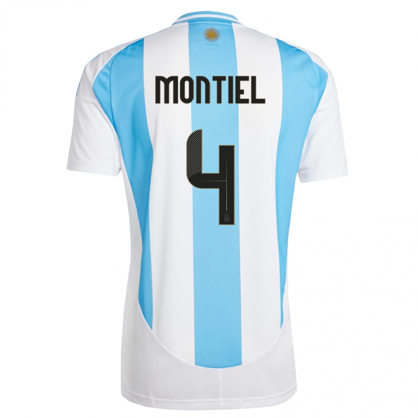 Barn Fotball Argentina Gonzalo Montiel #4 Hvit Blå Hjemmetrøye Drakt Trøye 24-26 Skjorter