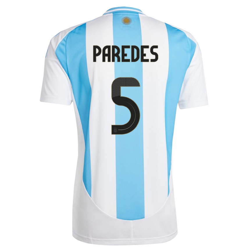 Barn Fotball Argentina Leandro Paredes #5 Hvit Blå Hjemmetrøye Drakt Trøye 24-26 Skjorter