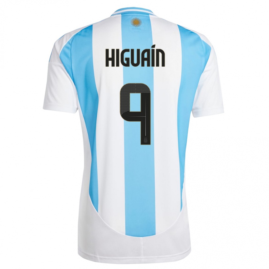 Barn Fotball Argentina Gonzalo Higuain #9 Hvit Blå Hjemmetrøye Drakt Trøye 24-26 Skjorter