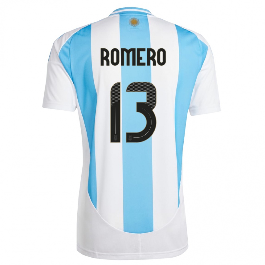 Barn Fotball Argentina Cristian Romero #13 Hvit Blå Hjemmetrøye Drakt Trøye 24-26 Skjorter