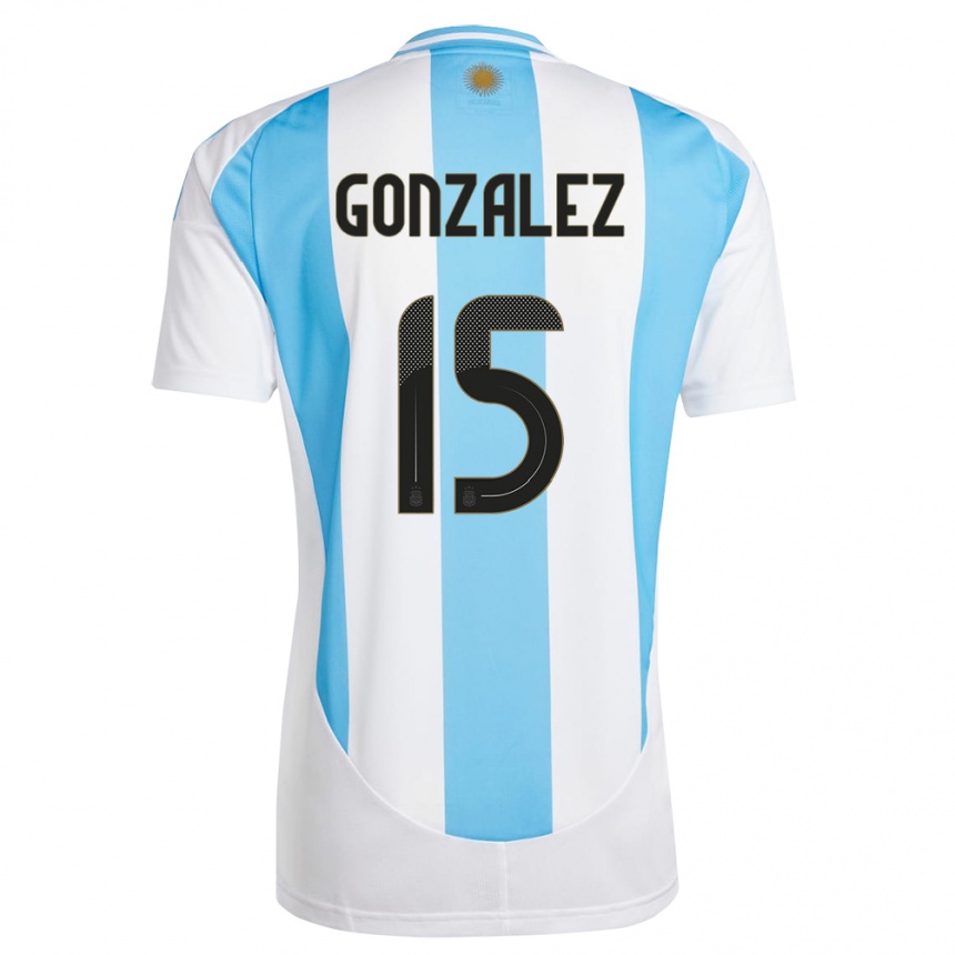 Barn Fotball Argentina Nicolas Gonzalez #15 Hvit Blå Hjemmetrøye Drakt Trøye 24-26 Skjorter