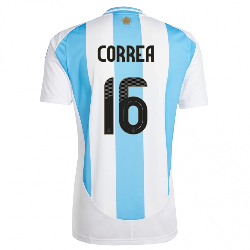 Barn Fotball Argentina Angel Correa #16 Hvit Blå Hjemmetrøye Drakt Trøye 24-26 Skjorter