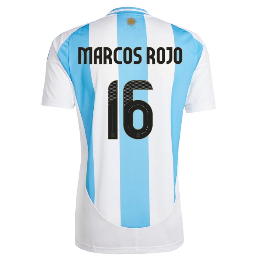 Barn Fotball Argentina Marcos Rojo #16 Hvit Blå Hjemmetrøye Drakt Trøye 24-26 Skjorter