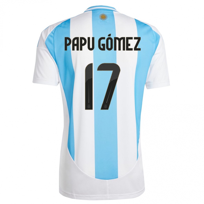 Barn Fotball Argentina Papu Gomez #17 Hvit Blå Hjemmetrøye Drakt Trøye 24-26 Skjorter