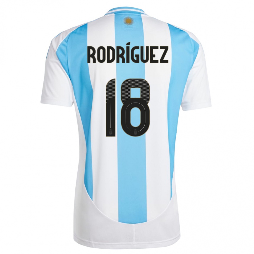 Barn Fotball Argentina Guido Rodriguez #18 Hvit Blå Hjemmetrøye Drakt Trøye 24-26 Skjorter