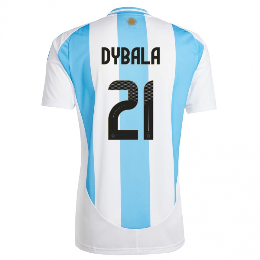 Barn Fotball Argentina Paulo Dybala #21 Hvit Blå Hjemmetrøye Drakt Trøye 24-26 Skjorter