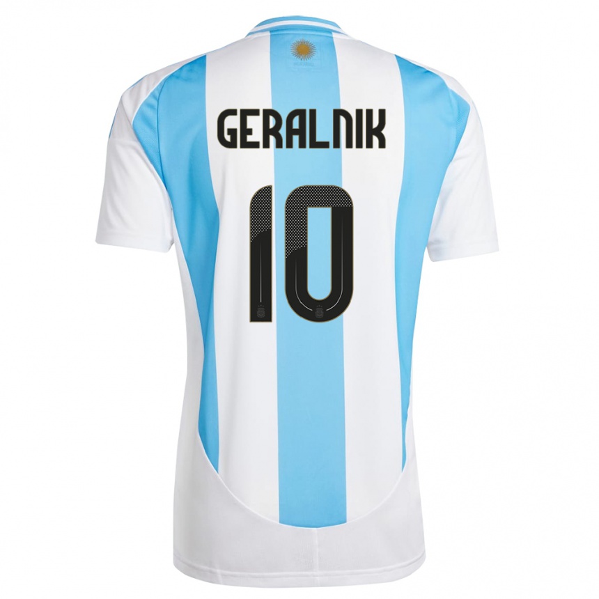 Barn Fotball Argentina Tiago Geralnik #10 Hvit Blå Hjemmetrøye Drakt Trøye 24-26 Skjorter