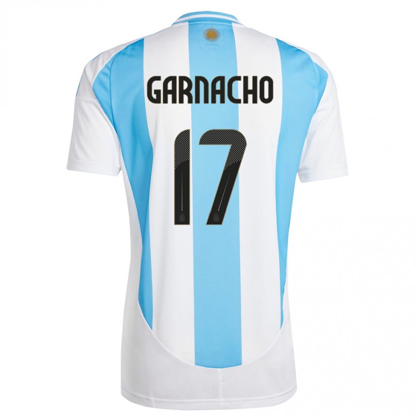 Barn Fotball Argentina Alejandro Garnacho #17 Hvit Blå Hjemmetrøye Drakt Trøye 24-26 Skjorter