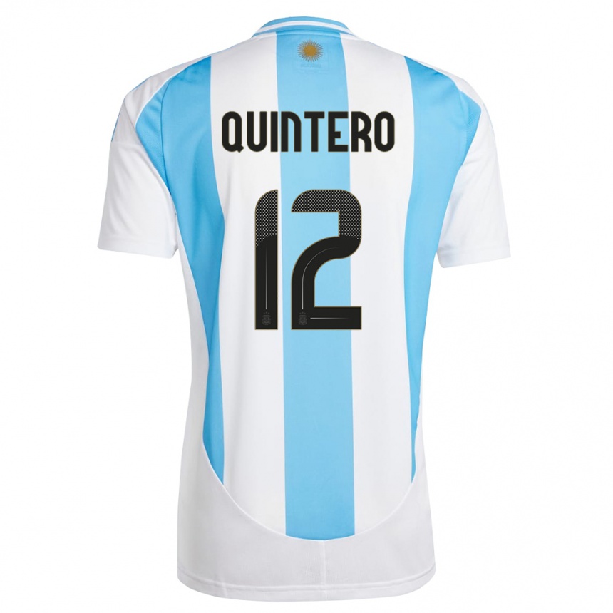 Barn Fotball Argentina Valentino Quintero #12 Hvit Blå Hjemmetrøye Drakt Trøye 24-26 Skjorter