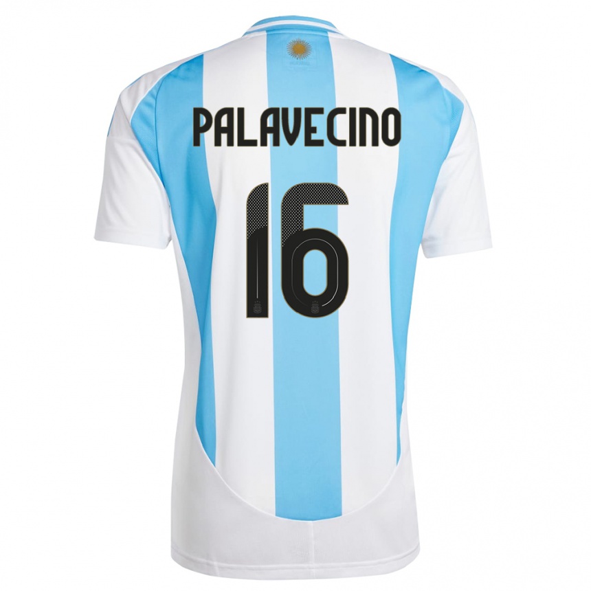 Barn Fotball Argentina Nicolas Palavecino #16 Hvit Blå Hjemmetrøye Drakt Trøye 24-26 Skjorter