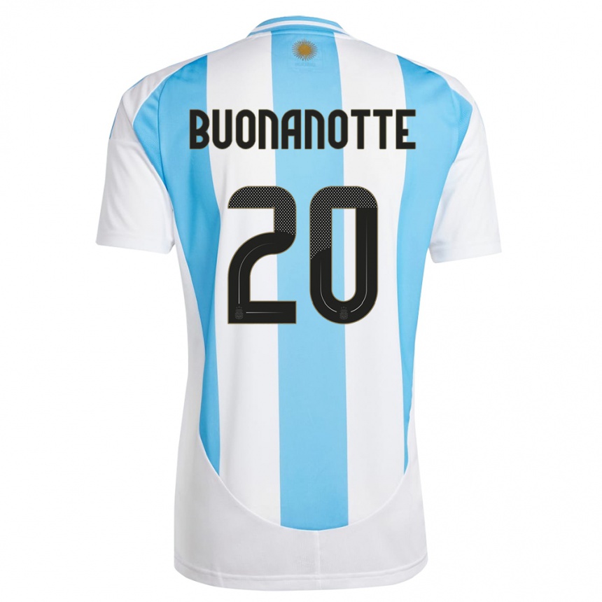 Barn Fotball Argentina Facundo Buonanotte #20 Hvit Blå Hjemmetrøye Drakt Trøye 24-26 Skjorter