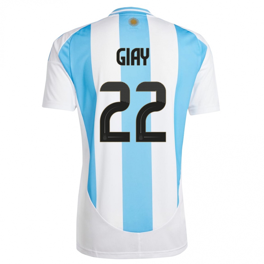 Barn Fotball Argentina Agustin Giay #22 Hvit Blå Hjemmetrøye Drakt Trøye 24-26 Skjorter