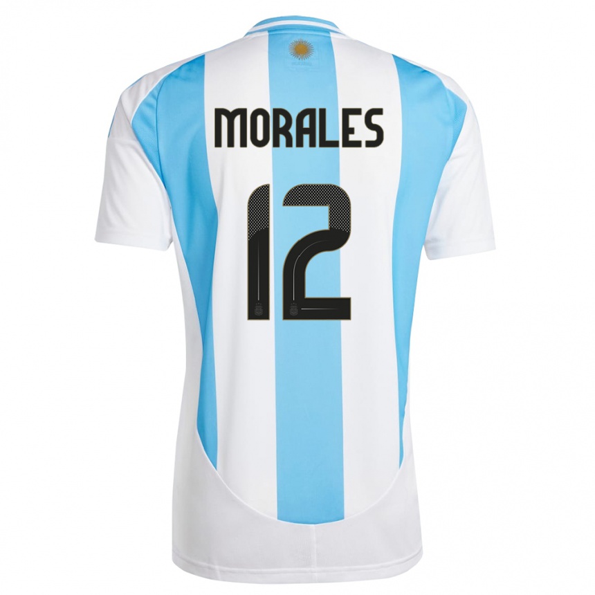 Barn Fotball Argentina Lautaro Morales #12 Hvit Blå Hjemmetrøye Drakt Trøye 24-26 Skjorter