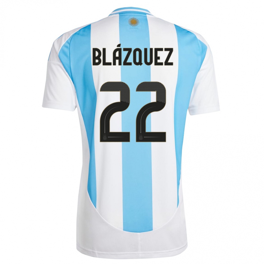 Barn Fotball Argentina Joaquin Blazquez #22 Hvit Blå Hjemmetrøye Drakt Trøye 24-26 Skjorter