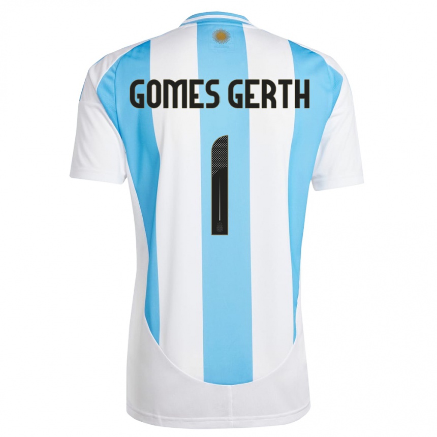 Barn Fotball Argentina Federico Gomes Gerth #1 Hvit Blå Hjemmetrøye Drakt Trøye 24-26 Skjorter