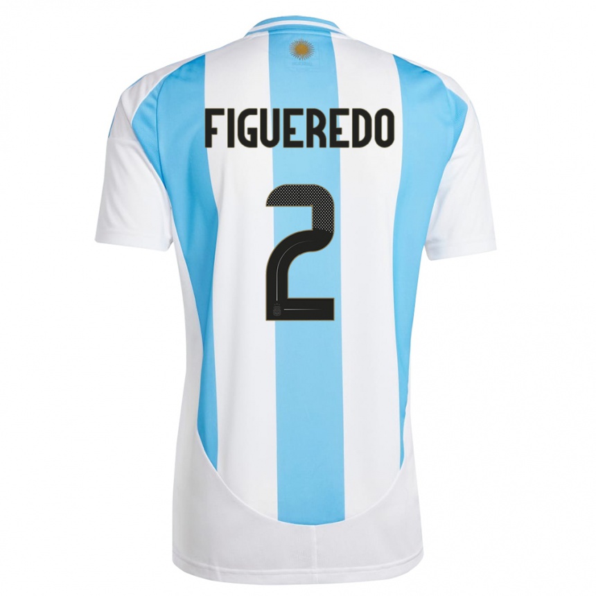 Barn Fotball Argentina Leandro Figueredo #2 Hvit Blå Hjemmetrøye Drakt Trøye 24-26 Skjorter