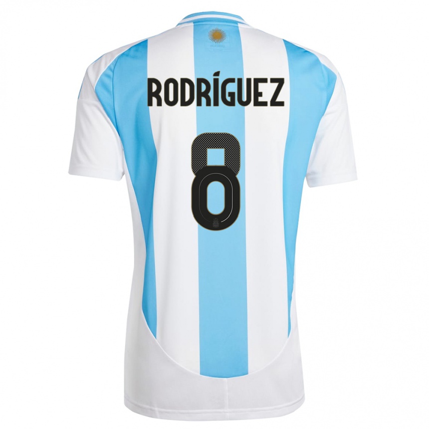 Barn Fotball Argentina Agustin Rodriguez #8 Hvit Blå Hjemmetrøye Drakt Trøye 24-26 Skjorter