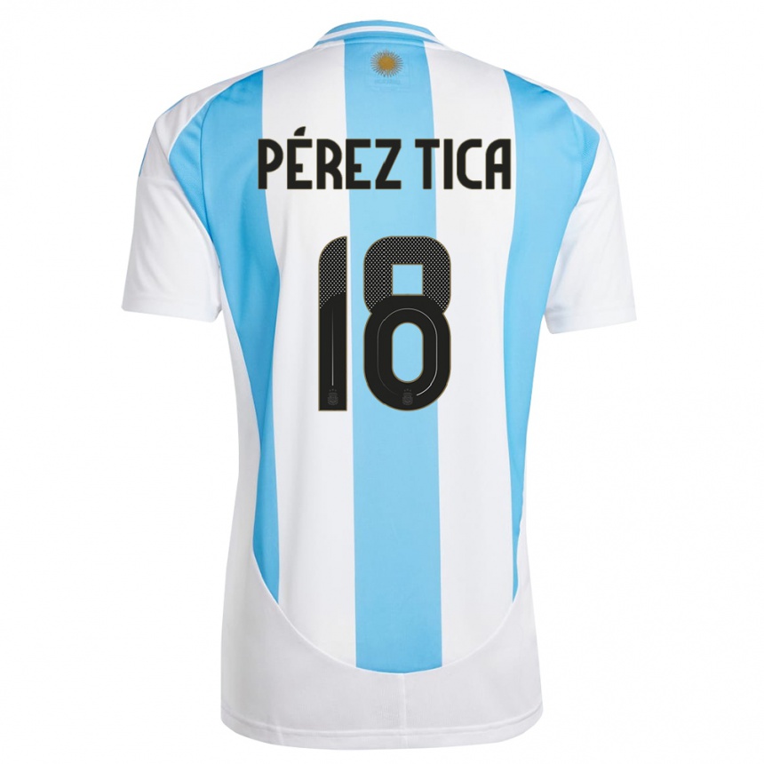 Barn Fotball Argentina Jeremias Perez Tica #18 Hvit Blå Hjemmetrøye Drakt Trøye 24-26 Skjorter