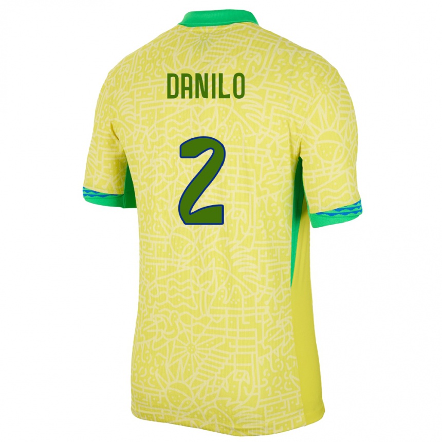 Barn Fotball Brasil Danilo #2 Gul Hjemmetrøye Drakt Trøye 24-26 Skjorter