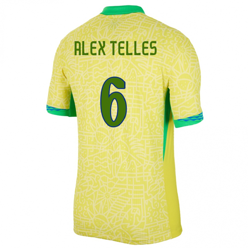 Barn Fotball Brasil Alex Telles #6 Gul Hjemmetrøye Drakt Trøye 24-26 Skjorter