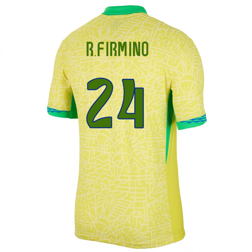 Barn Fotball Brasil Roberto Firmino #24 Gul Hjemmetrøye Drakt Trøye 24-26 Skjorter