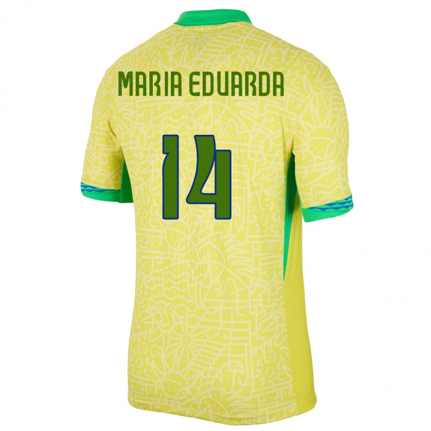 Barn Fotball Brasil Maria Eduarda #14 Gul Hjemmetrøye Drakt Trøye 24-26 Skjorter