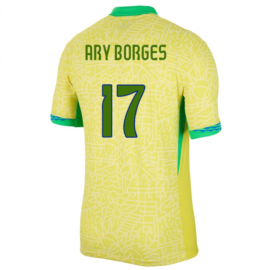 Barn Fotball Brasil Ary Borges #17 Gul Hjemmetrøye Drakt Trøye 24-26 Skjorter