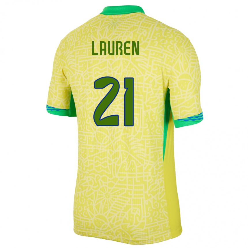 Barn Fotball Brasil Lauren Costa #21 Gul Hjemmetrøye Drakt Trøye 24-26 Skjorter