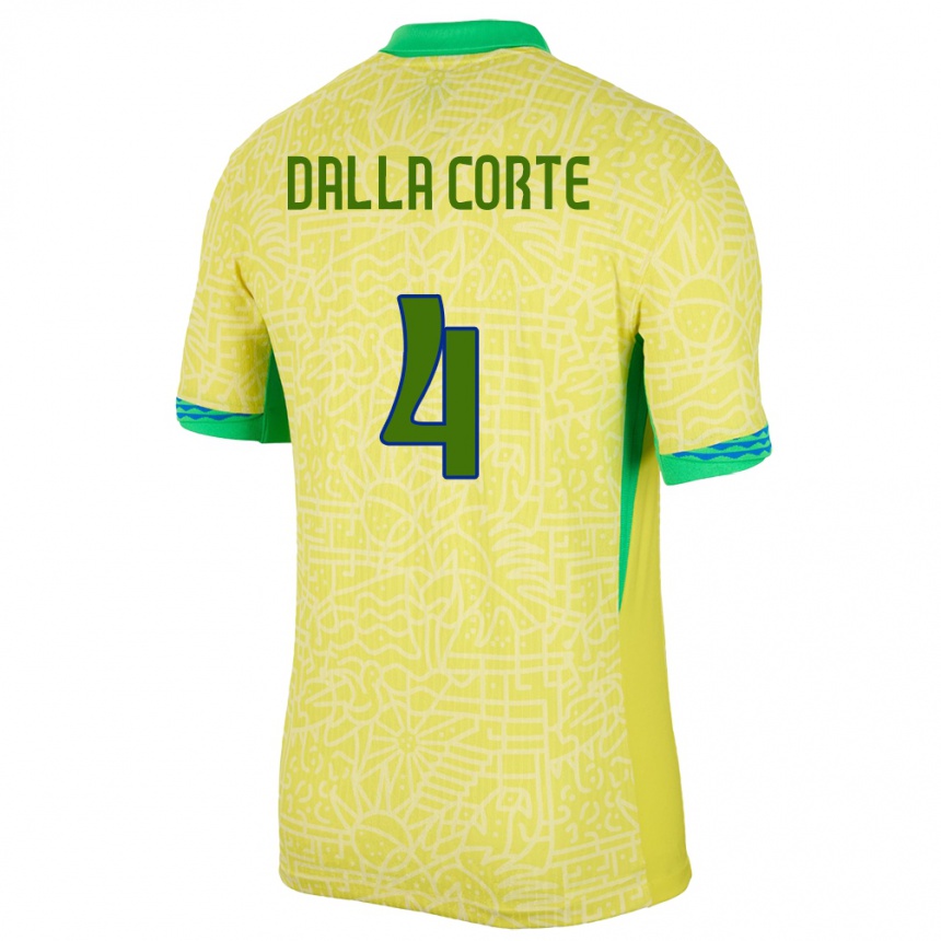 Barn Fotball Brasil Joao Dalla Corte #4 Gul Hjemmetrøye Drakt Trøye 24-26 Skjorter