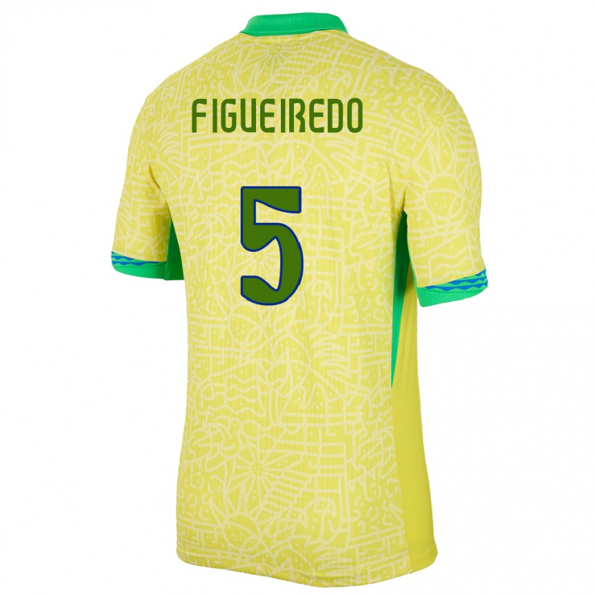 Barn Fotball Brasil Vitor Figueiredo #5 Gul Hjemmetrøye Drakt Trøye 24-26 Skjorter