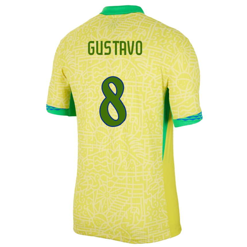 Barn Fotball Brasil Luiz Gustavo #8 Gul Hjemmetrøye Drakt Trøye 24-26 Skjorter