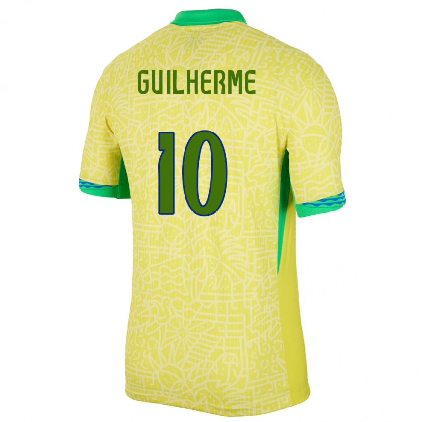 Barn Fotball Brasil Luis Guilherme #10 Gul Hjemmetrøye Drakt Trøye 24-26 Skjorter