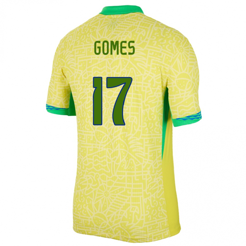 Barn Fotball Brasil William Gomes #17 Gul Hjemmetrøye Drakt Trøye 24-26 Skjorter