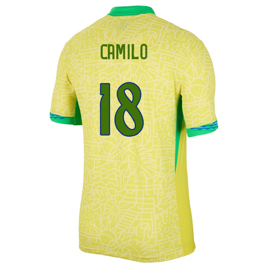 Barn Fotball Brasil Camilo #18 Gul Hjemmetrøye Drakt Trøye 24-26 Skjorter