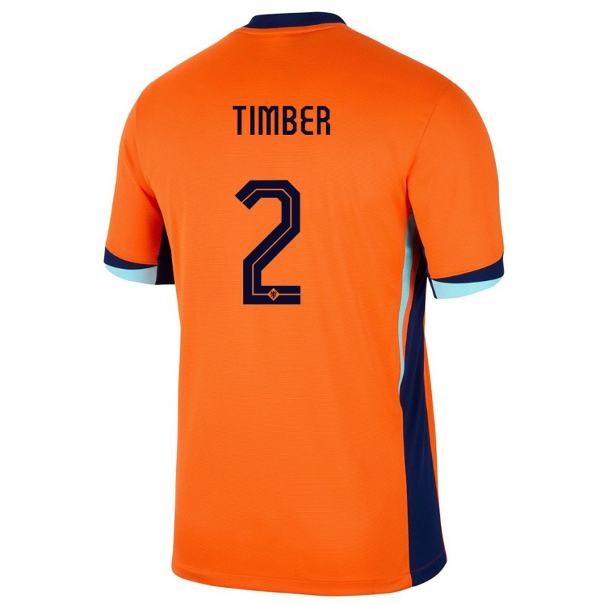 Barn Fotball Nederland Jurrien Timber #2 Oransje Hjemmetrøye Drakt Trøye 24-26 Skjorter