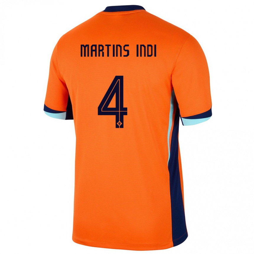 Barn Fotball Nederland Bruno Martins Indi #4 Oransje Hjemmetrøye Drakt Trøye 24-26 Skjorter