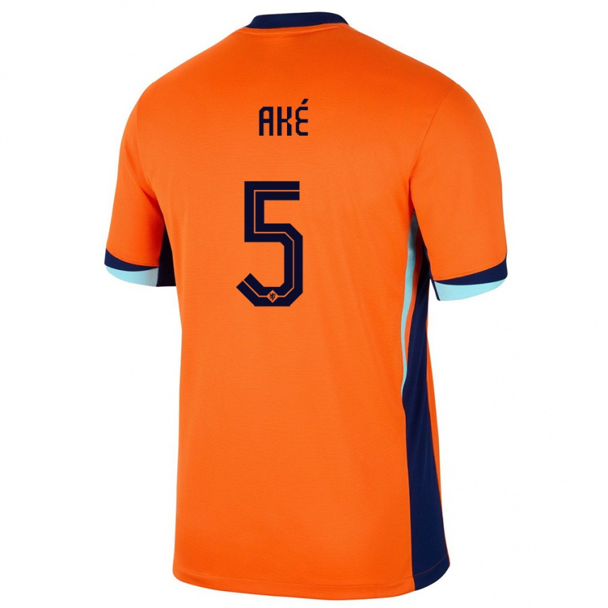 Barn Fotball Nederland Nathan Ake #5 Oransje Hjemmetrøye Drakt Trøye 24-26 Skjorter