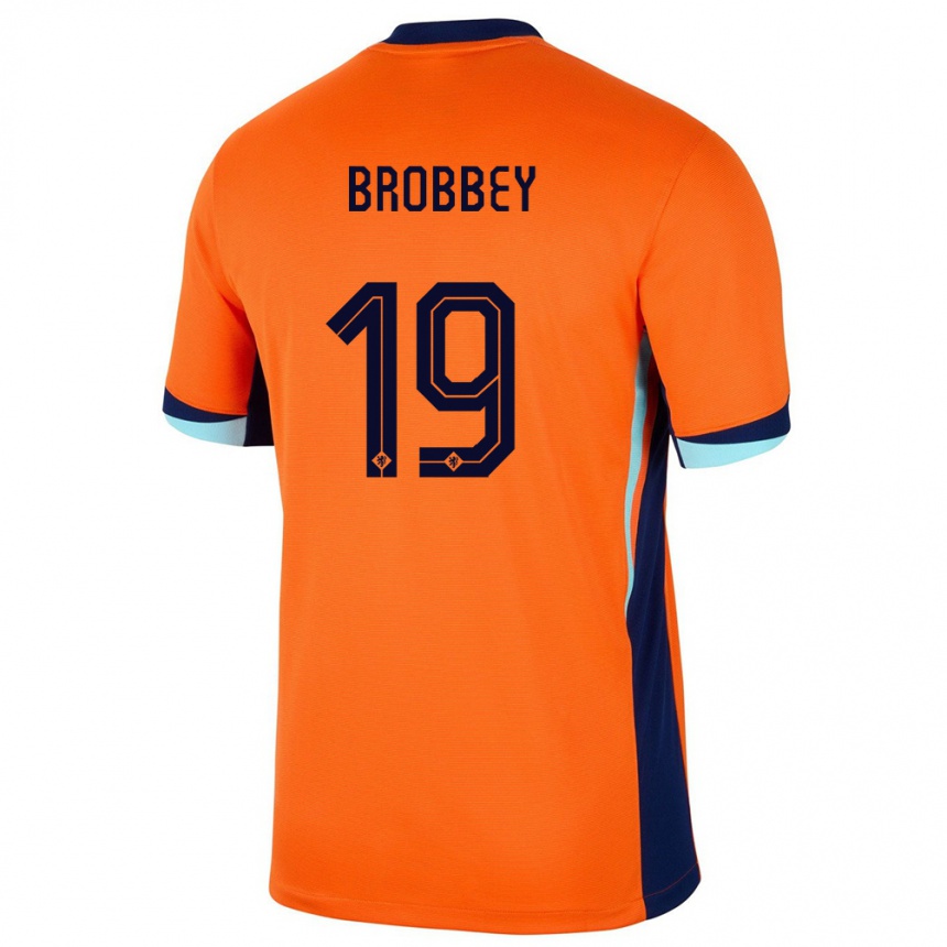 Barn Fotball Nederland Brian Brobbey #19 Oransje Hjemmetrøye Drakt Trøye 24-26 Skjorter