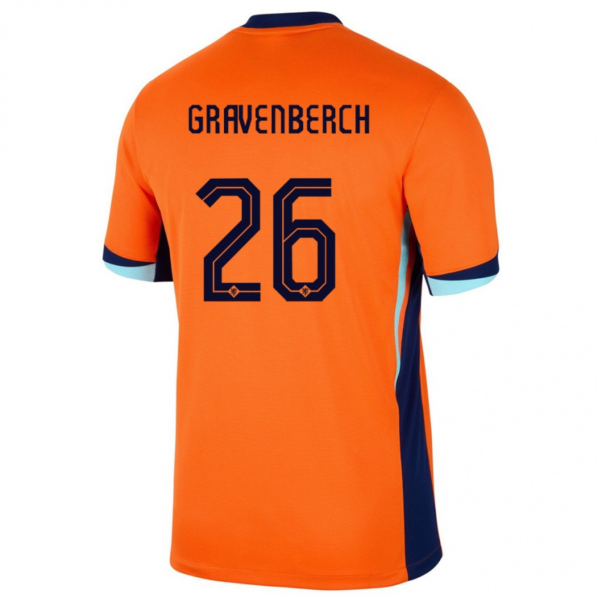 Barn Fotball Nederland Ryan Gravenberch #26 Oransje Hjemmetrøye Drakt Trøye 24-26 Skjorter