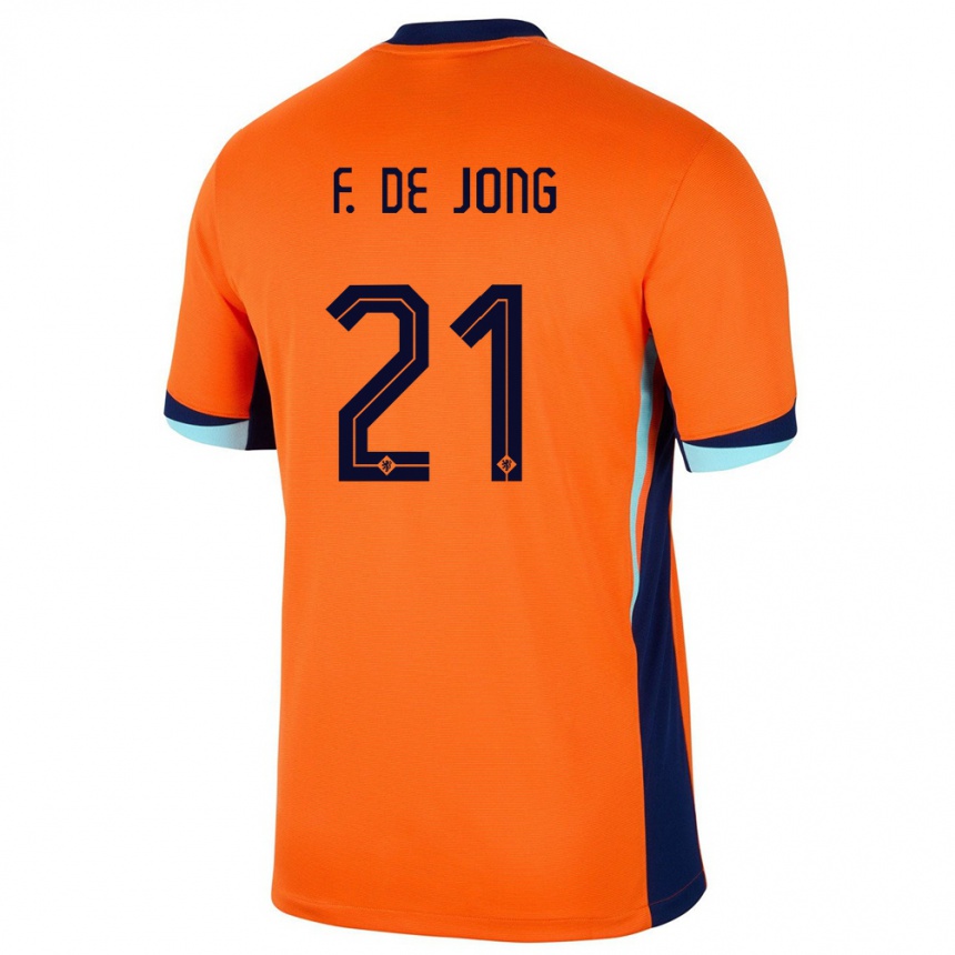 Barn Fotball Nederland Frenkie De Jong #21 Oransje Hjemmetrøye Drakt Trøye 24-26 Skjorter