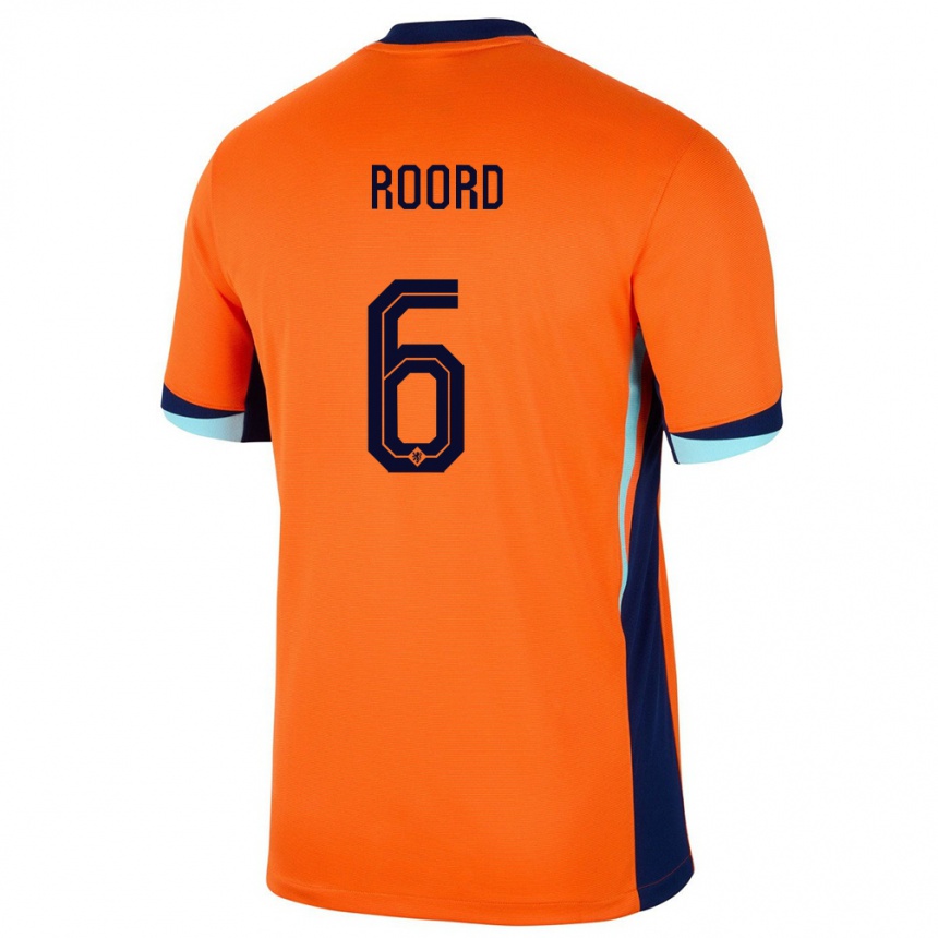 Barn Fotball Nederland Jill Roord #6 Oransje Hjemmetrøye Drakt Trøye 24-26 Skjorter