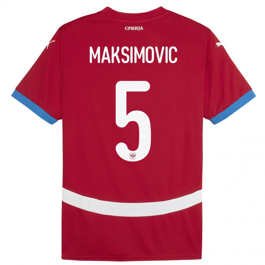 Barn Fotball Serbia Nemanja Maksimovic #5 Rød Hjemmetrøye Drakt Trøye 24-26 Skjorter